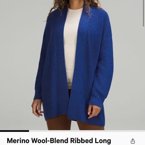 Merino Wool-Blend Ribbed Long Wrap Sweater